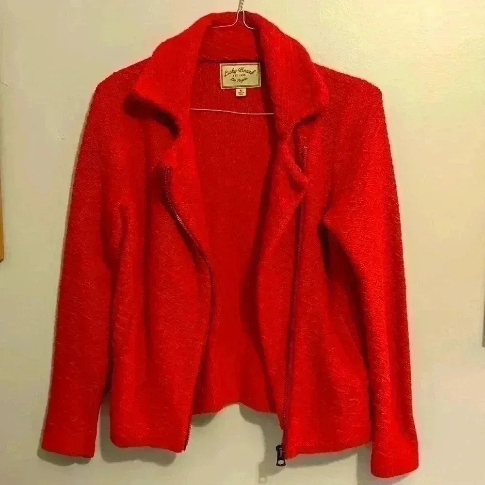 Lucky Brand size small tomato 🍅 red/orange zipper jacket w pockets, sweater